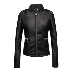 Veste en <span class=keywords><strong>cuir</strong></span> slim pour <span class=keywords><strong>femme</strong></span>, manches longues, col montant, fermeture éclair, vêtements de moto pour femmes, tendance - Product Image 1