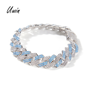 Uwin nouveauté bleu 13mm Miami cubain lien chaîne glacé <span class=keywords><strong>CZ</strong></span> tour de cou Bracelet mode à la mode Hip Hop Momen hommes rappeur bijoux - Product Image 1