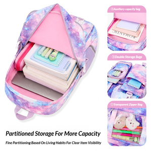Ensemble de sac à dos scolaire licorne en polyester imperméable à la mode avec fermeture éclair, boîte à lunch imprimée 3 pièces pour les élèves du <span class=keywords><strong>collège</strong></span>, unisexe - Product Image 3