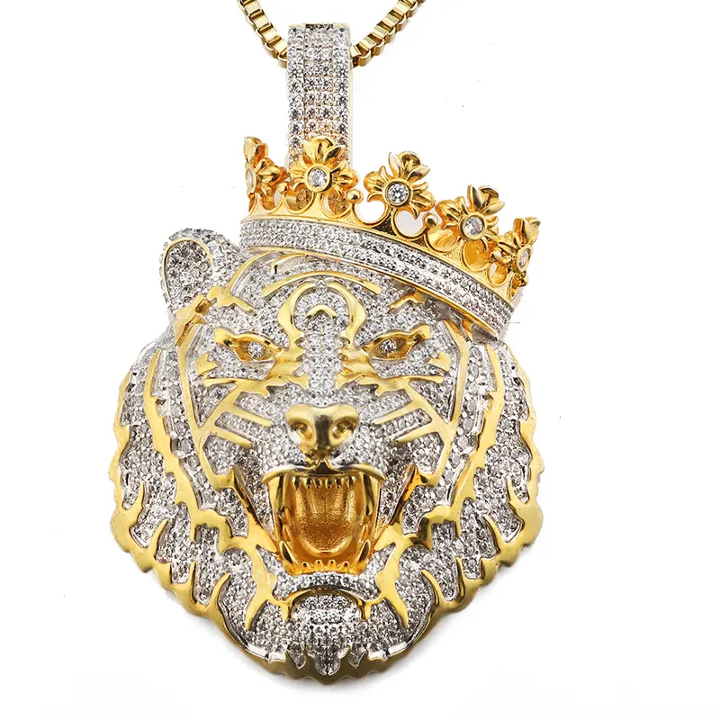 Pingente peça de joias personalizado jasen, joia de prata 925 com pingente de coroa de leão, bijuteria de hip hop