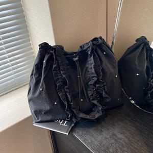 Sac fourre-tout bohème en toile fraîche pour femme, sac à bandoulière plissé uni d'été, pochette pour téléphone, style carré horizontal - Product Image 4