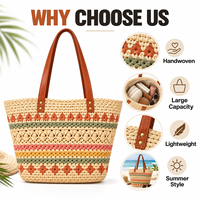 Sac fourre-tout en paille tressée vintage personnalisé pour femmes, idéal pour la plage, les vacances, le shopping, grande capacité, sac à main durable