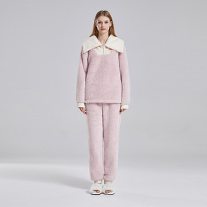 Indumenti da notte da donna inverno natale caldo <span class=keywords><strong>pigiama</strong></span> morbido <span class=keywords><strong>in</strong></span> <span class=keywords><strong>pile</strong></span> di flanella con maniche lunghe pantalone <span class=keywords><strong>in</strong></span> vita indumenti da notte per ragazze - Product Image 3
