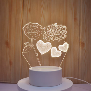 Lampada da Tavolo LED 3D in Acrilico con Effetto Illusione Ottica, Luce Calda Touch per Bambini, Luce Notturna a Forma <span class=keywords><strong>di</strong></span> Rosa Promessa d'Amore - Product Image 3