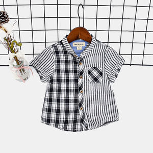 Vente chaude Enfants Vêtements Casual Revers Col Top Chemises Garçon <span class=keywords><strong>gaze</strong></span> <span class=keywords><strong>chemise</strong></span> Col Rond Plaid Rayé lâche été garçons <span class=keywords><strong>chemise</strong></span> - Product Image 4