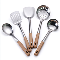 Lot de 5 ustensiles de cuisine en acier inoxydable 201 pour restaurant, hôtel, chef, pour soupe, friture, cuisson, avec poignée en plastique