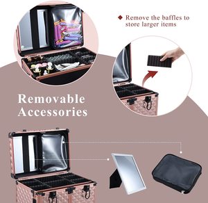 Valigetta per Trucco Oro Rosa con Specchio, Scatola Multistrato Espandibile, <span class=keywords><strong>Kit</strong></span> da Viaggio per Salone di Bellezza Professionale - Product Image 4