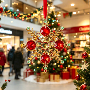 Ciondolo natalizio a forma di fiocco di neve in metallo con rilievo tridimensionale personalizzato in fabbrica, decorato con strass colorati, regalo perfetto per le vacanze - Product Image 3