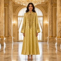 Robes de soirée musulmanes à manches longues, broderies à la main, perles de cristal, coupe ample, col à nouer, robe de banquet pour femmes pour la fête de l'Aïd