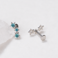 Piercing d'oreille en titane ASTM F136 classique 16G avec zircon étoile, clou à dos plat pour cartilage, tragus, hélix, conque, labret, bijoux de corps