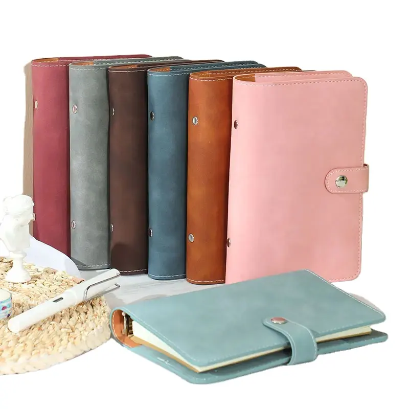 A6 Portable Macaron Pu Leather Saving Money Organizer Ring Binder Notebook Cover Budget Binder Planner Cash Envelope Bind Bin