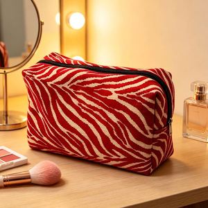 New Arrival Chenille Zebra-Print Zipper <b>Make</b> <b>up</b> <b>Bag</b> Large Capacity Portable Travel Cosmetic Pouch <b>Bag</b> - Product Image 1