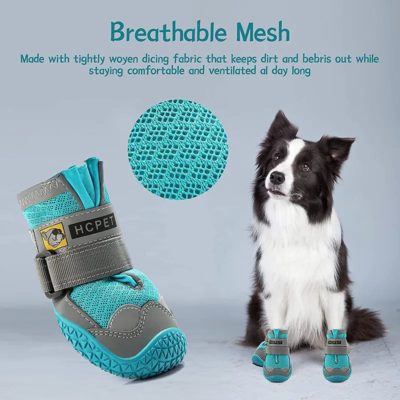 Hot Selling 4 teile/satz Pet Schuhe & Socken Rutsch feste atmungsaktive Hundes tiefel Pet Schuhe mit reflektieren den Streifen