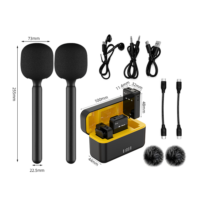 Factory 2.4GHz Mini Handheld Lapel Kit Interview Plug and Play Wireless Microphone Stick Pro USB 2Mic Noise Wireless Microphone