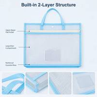 Sac de rangement en maille A4 avec poignée, 2 couches, transparent, avec fenêtre pour étiquette, pour l'école, le bureau, fermeture éclair étanche