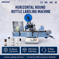 Étiqueteuse horizontale de bureau entièrement automatique Orshang, la plus vendue, pour bouteilles rondes et petits flacons de 10 à 30 mm, idéale pour laboratoires et produits de soin.