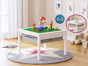 Table d'activités de construction 2-en-1 moderne en bois pour enfants avec 2 chaises, tiroirs de rangement et plateau intégré compatible <span class=keywords><strong>Duplo</strong></span> - Product Image 4