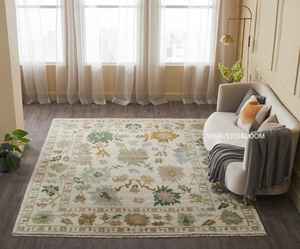 Tapis noué à la main moderne pour salon, chambre à coucher, salle à manger, tapis noué à la main de 8x10, 9x12, 10x14, tapis Oushak fait à la main - Product Image 6