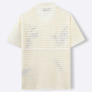Polo in Maglia Ricamata da Uomo | Top Estivo Stile Euro-Americano Lavorato all'Uncinetto con Apertura Frontale | <span class=keywords><strong>Camicia</strong></span> Traspirante a Maniche Corte con Lavorazione Traforata - Product Image 4