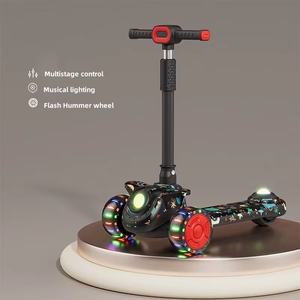 Trottinettes pour enfants avec siège, pour 2-8 ans, tricycle lumineux pliable avec musique et fonction glissière - Product Image 1