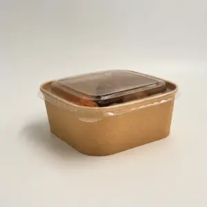 Récipients à emporter en papier kraft compostables respectueux de l'environnement 34OZ avec couvercle à emporter Livraison à emporter pour une utilisation facile en gros