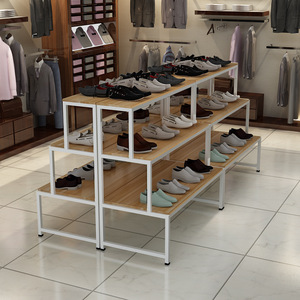 Présentoir à chaussures moderne à 3 niveaux, étagère étagée en métal noir, <span class=keywords><strong>meuble</strong></span> blanc, pour boutique, magasin de détail, support à chaussures autoportant - Product Image 2