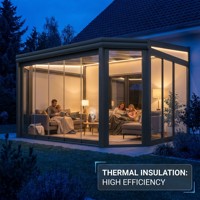 Moderna Terraza de Cristal para Patio con Doble Acristalamiento Low-E y Techo de Aleación de Aluminio Impermeable para Uso Residencial en Villas