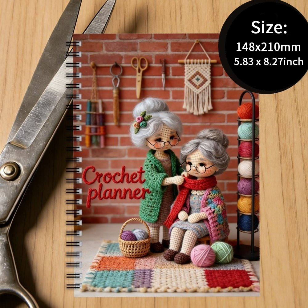 Poupée grand-mère de dessin animé, planificateur de crochet de studio fait à la main