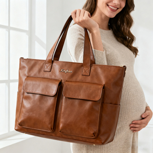 Phong Cách Cổ Điển Nâu Da Chính Hãng Tã Túi Chất Lượng Cao Tùy Chỉnh Công Suất Lớn Mẹ Da Tote Túi Với Biểu Tượng Tùy Chỉnh - Product Image 6