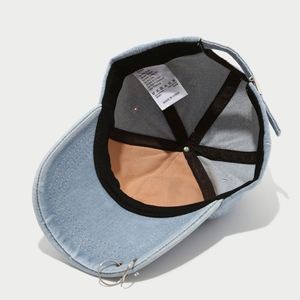 Casquette de baseball tendance rétro streetwear hip-hop pour femme avec anneau métallique, en jean délavé, chapeau de sport pour homme - Product Image 4