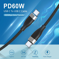 Kabel USB C ke Type C Berkualitas Tinggi 3A, Berbahan Aluminium Alloy dan Jalinan Nilon, 480Mbps, untuk Sinkronisasi Data dan Pengisian Daya Ponsel