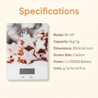 Báscula Digital de Cocina para Alimentos con Patrón de Galletas Estrelladas, Vidrio Templado, Capacidad de 5 kg, para Medir Ingredientes de Repostería Navideña en Casa