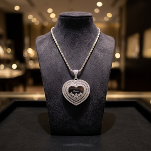 Pendentif en diamant naturel de haute qualité en forme de cœur, fabriqué en or jaune avec diamants mobiles, certifié IGI, bijoux pour femmes - Product Image 1