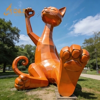 Sculpture de chat orange en acier inoxydable D&Z Art Group, décoration de jardin extérieur, grande œuvre d'art abstraite moderne d'animal