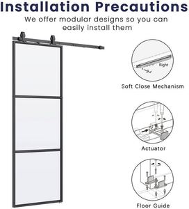 Puerta Corredera de Granero de Acero y Vidrio Estilo Francés con Marco Negro, Kit de Herrajes para Puerta de Granero, Aislamiento Acústico para Interiores de Dormitorio, 120KG - Product Image 4