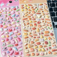Ensemble d'autocollants gonflés personnalisés imperméables, mignons et kawaii, à motifs de nourriture, de bonbons et de desserts, pour la décoration des boîtes à lunch, la papeterie et les étiquettes cadeaux