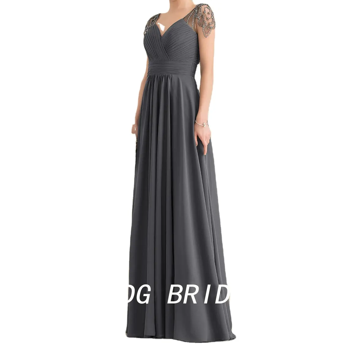 Kdg Bridal Backless Custom Made Any Color Gray Pleated Dress Black Chiffon Satin Beaded Tulle Weddings Bridesmaid Dresses Long