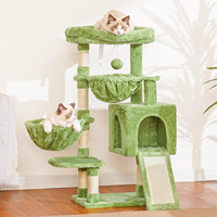 Grande tour d'arbre à chat verte Maison de chat confortable avec lit rembourré Condo Hamacs Poteaux à gratter en sisal Style classique mignon moderne