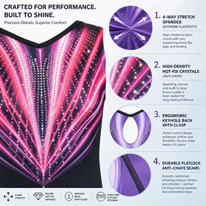 Justaucorps de gymnastique personnalisés OEM à manches longues, imprimés par sublimation dégradée, haute élasticité, uniformes de compétition pour clubs et équipes, vente en gros - Product Image 2