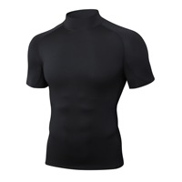 T-shirt de sport à manches courtes pour homme, en polyester à séchage rapide, sous-couche de compression avec cordon de serrage, couleur unie