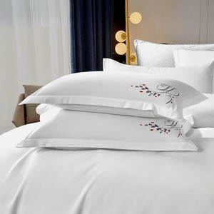 Conjuntos de Capa de Edredom de Algodão Personalizados com Logotipos Bordados para Hotel, Conjuntos de Roupa de Cama Bordada para Hotel, Tamanhos Solteiro, Queen e King - Product Image 5
