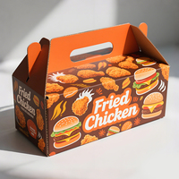 Caja de papel de embalaje de cartón corrugado con forma de casa y Asa de grado alimenticio con diseño impreso personalizado, cajas de pollo frito
