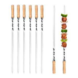 Accesorios para Parrilla de Camping al Aire Libre, Brochetas de Carne Duraderas de Primera Calidad, Brochetas de Acero Inoxidable para Barbacoa con Mango de Madera - Product Image 1