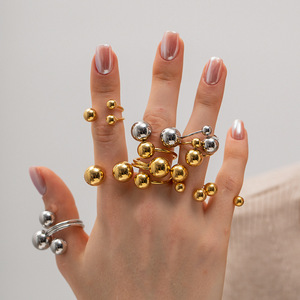 18K Gold Stainless Steel Three Ball <b>Open</b> <b>Ring</b> Geometric Design Unisex Fashion Jewelry Party Wear - Product Image 4