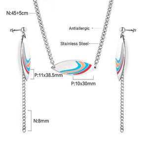Ensemble de bijoux en acier inoxydable pour femmes, nouveau design en forme de feuille, ruban multicolore, cadeau - Product Image 6