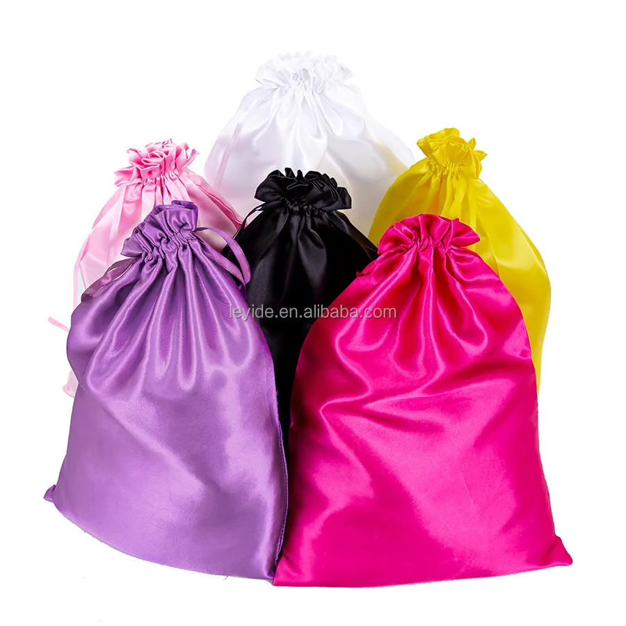 AliLeader personalizado logotipo cabelo embalagem saco seda cordão bolsa cetim peruca sacos para extensões de cabelo perucas armazenamento