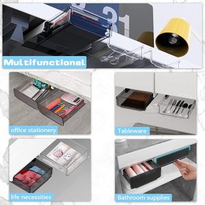 Double Layer Under Desk <b>Drawer</b> <b>Slide</b>-out, Under Mount Desk <b>Drawer</b>, Office Organizers and Storage <b>Drawers</b> Under Mounted - Product Image 2