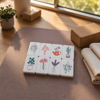 Mahjong de luxe américain 166 tuiles avec jokers, emballage pliable en boîte en papier écologique, motif café, livre, bougie, plantes