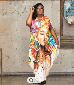 S M L XL XXL XXXL Fashion Plus Size Women's New Plus Size Graffiti Print Loose Fit Dress