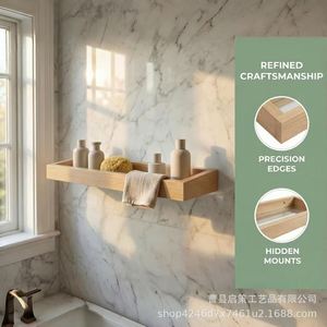 Wooden <b>Wall</b> <b>Mounted</b> <b>Shelf</b> With Transparent Base Rectangle Single Layer Durable Storage Rack For Living Room Bathroom - Product Image 3